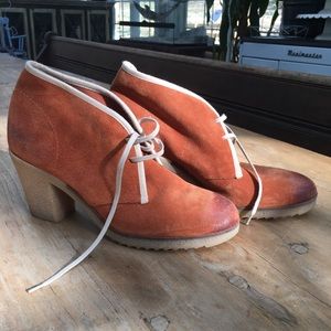 Orange Suede Stack Heel Bootie